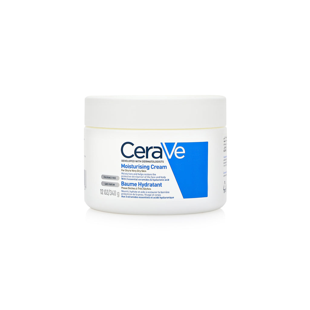 CeraVe Face and Body Moisturizing Cream for Dry to Very Dry Skin - A white tube of moisturizing cream against a light blue background.
