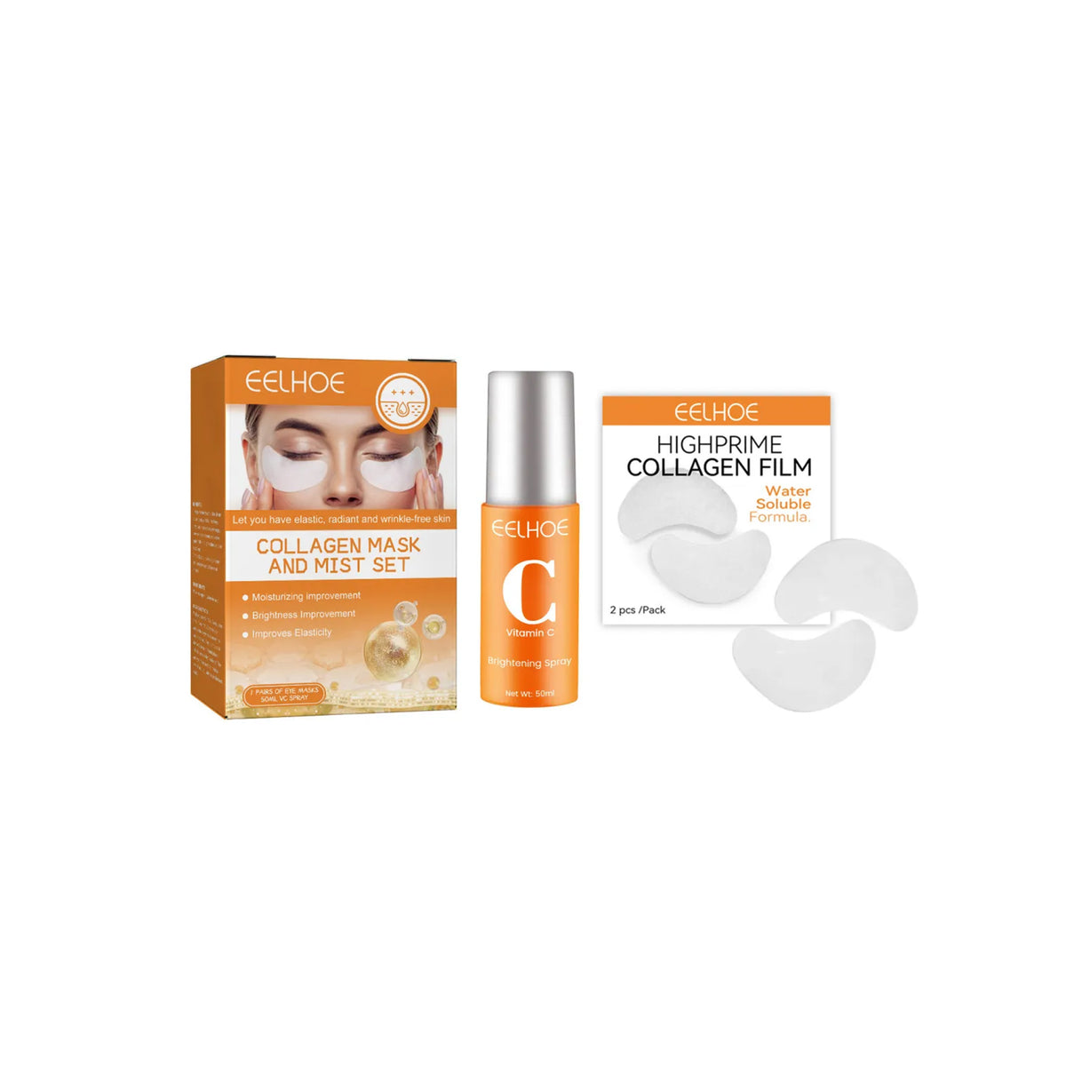 Eelhoe Collagen Mask And Mist Set - 1 Pair Eye Mask And 50ml Vc Spray 