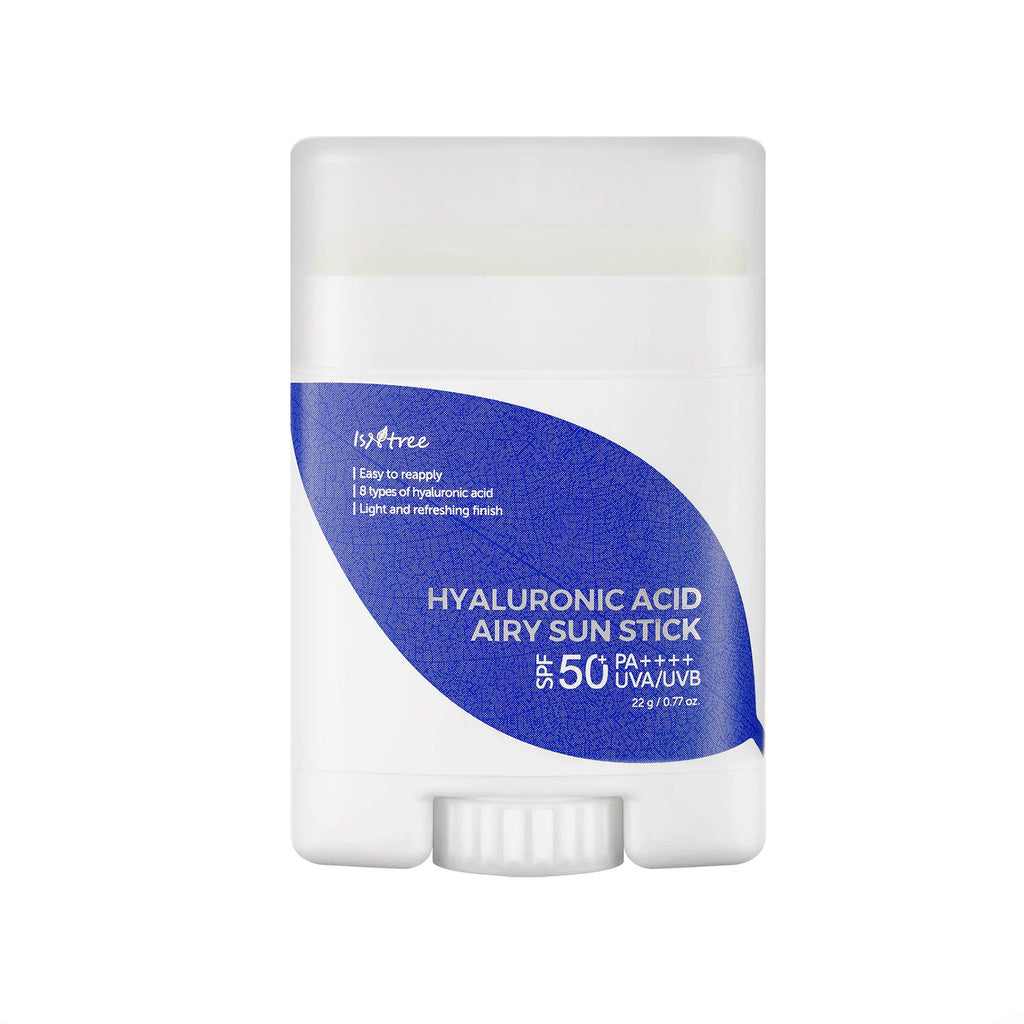 Isntree Hyaluronic Acid Airy Sun Stick - 22g. Lightweight and portable sun stick with broad-spectrum.