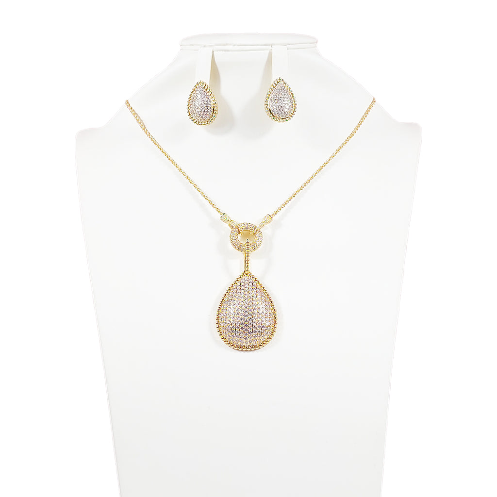 Elegant Looking Teardrop Shaped Necklace and Earring Set