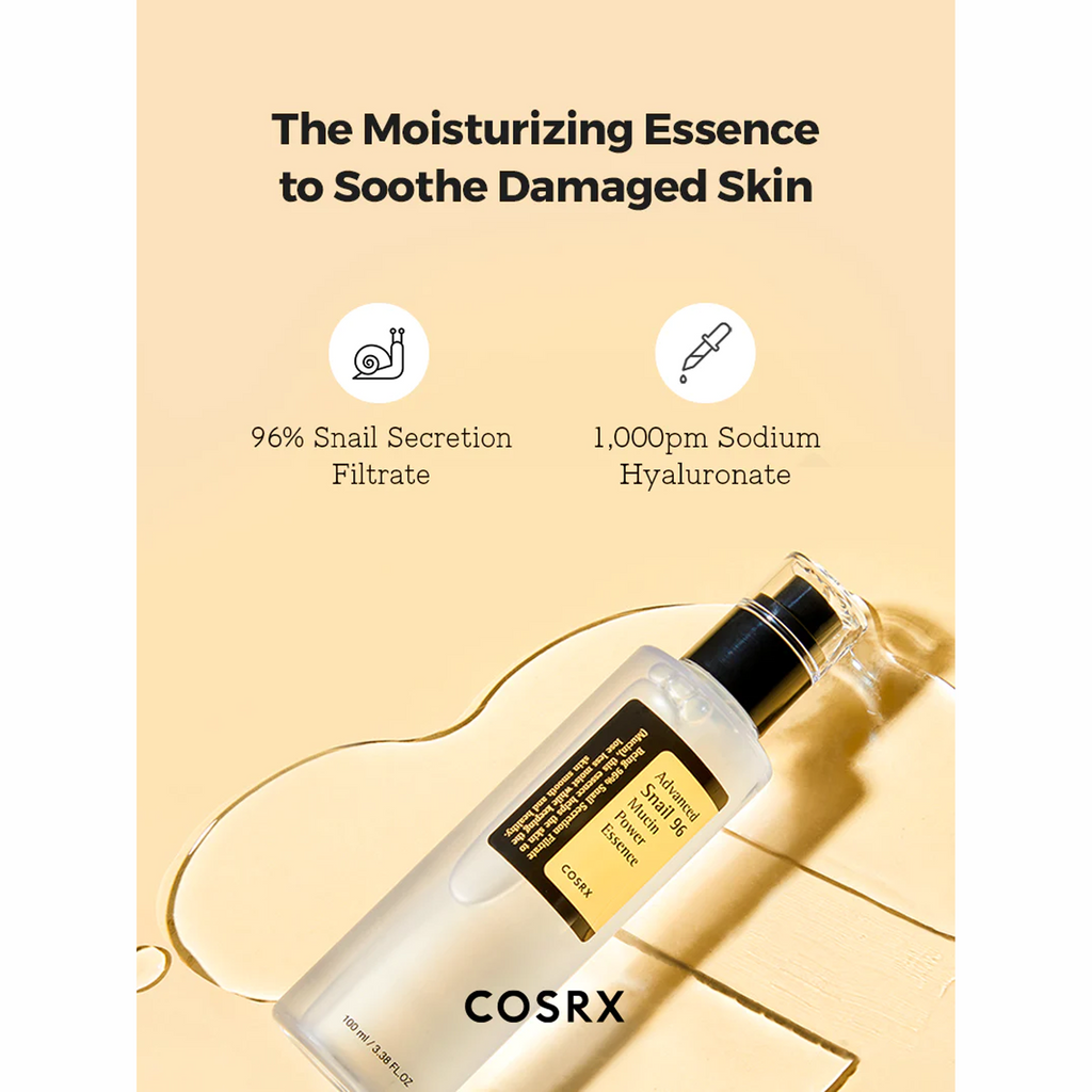 Bottle of Cosrx Advanced Snail 96 Mucin Power Essence with a white background.