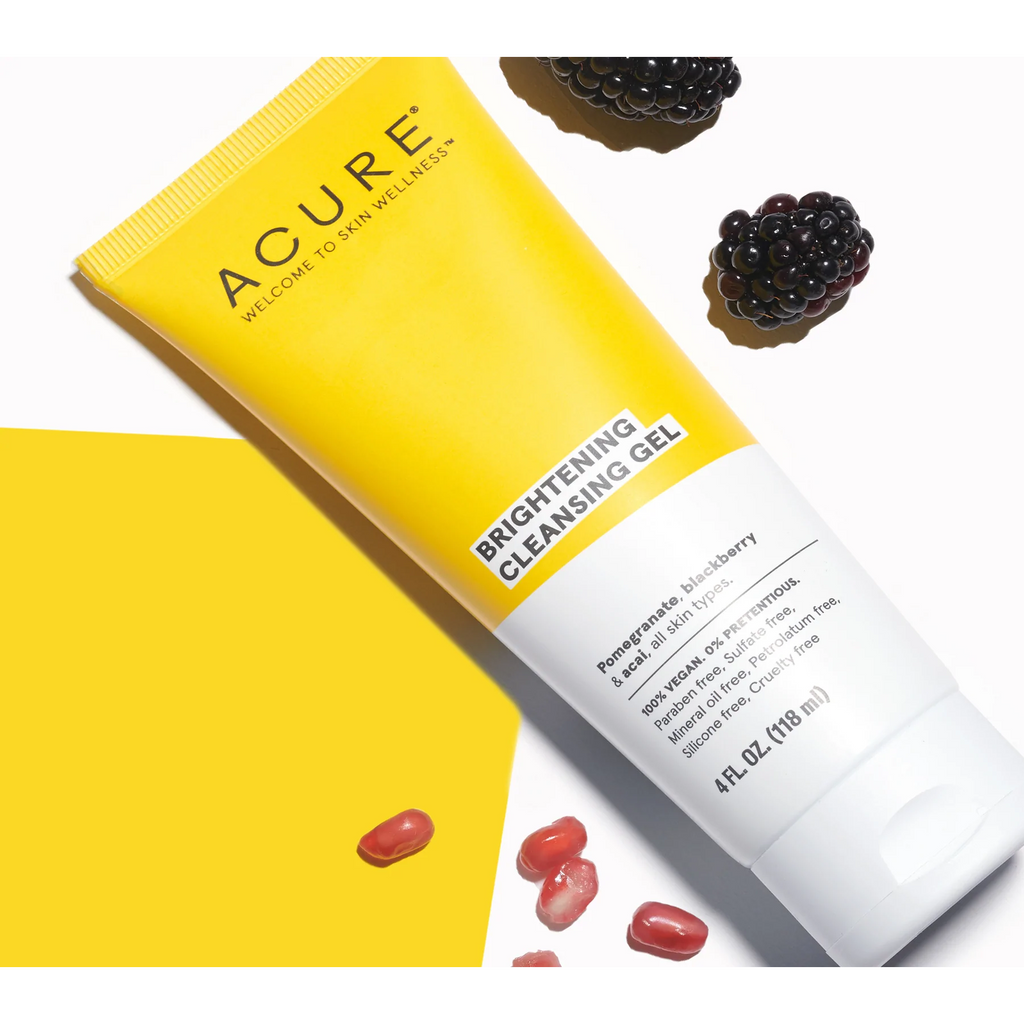 Acure Brightening Cleansing Gel - Gentle and effective cleanser with triple antioxidant blend. Suitable for all skin types.