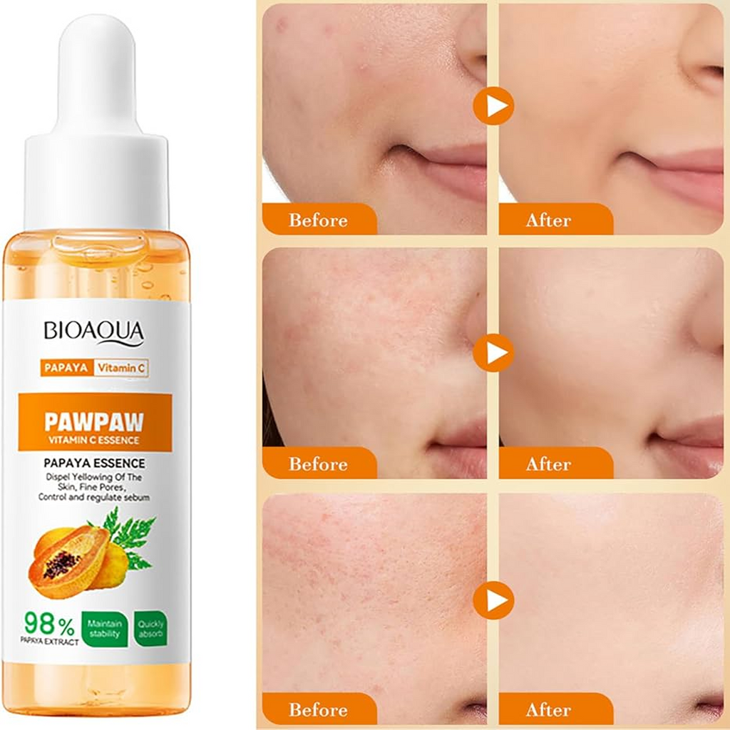 Before and After usage of BIOAQUA PAWPAW Vitamin C Essence