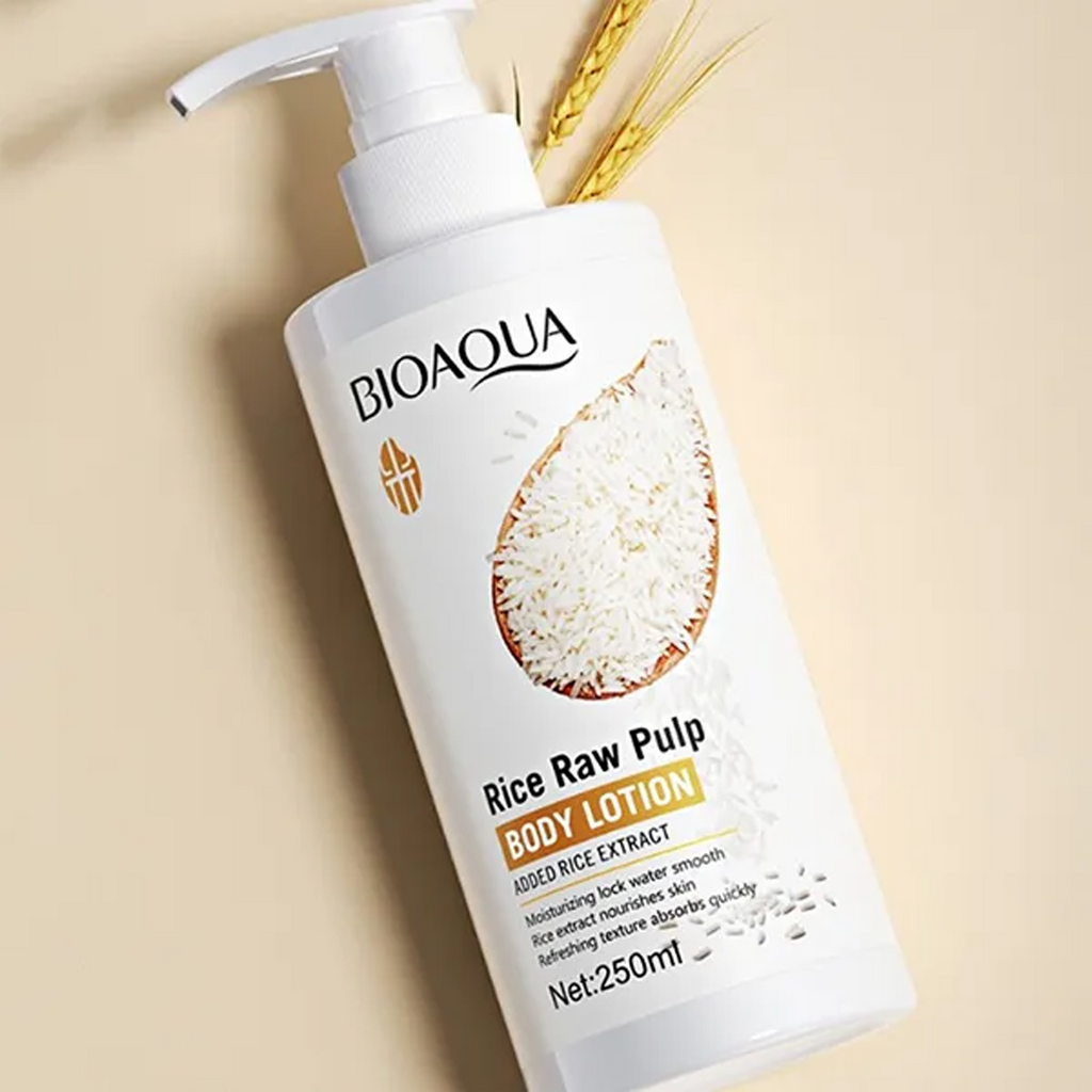 BIOAQUA Rice Raw Pulp Body Lotion available on Qasr Jamal Store