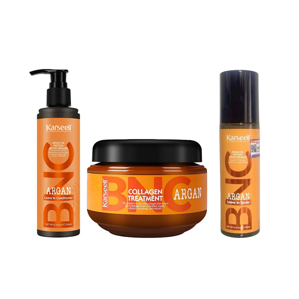 Special Offer: Get the Karseell Argan Leave-In Spray (200ml), Argan Leave-In Conditioner (200ml), and Collagen Hair Treatment Argan Oil Collagen Hair Mask (550ml) in one bundle.