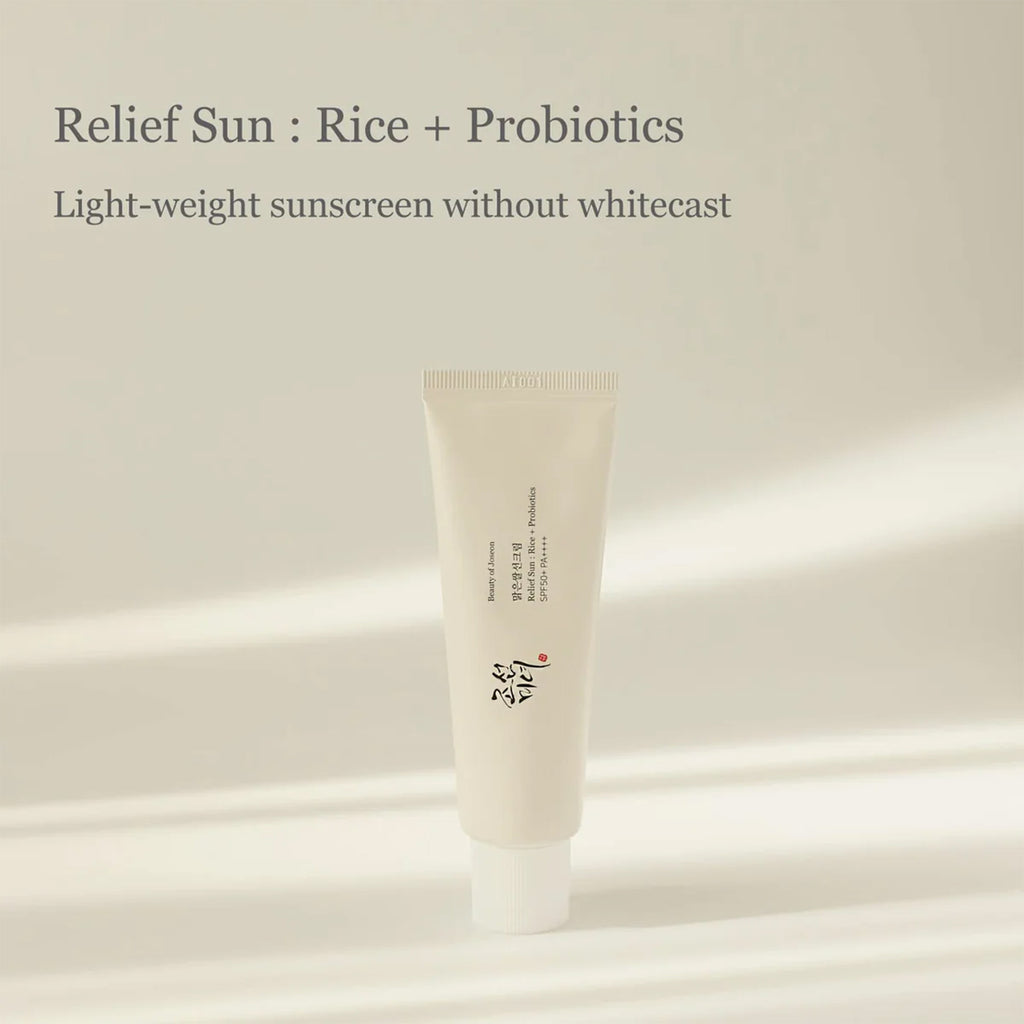 Experience lightweight sun protection with Beauty of Joseon Relief Sun: Rice + Probiotics (SPF50+ PA++++). Formulated with rice extract and grain fermented extracts, this sunscreen provides moisture and nourishment while offering broad-spectrum protection against UVA and UVB rays. Say goodbye to sun damage and premature aging.