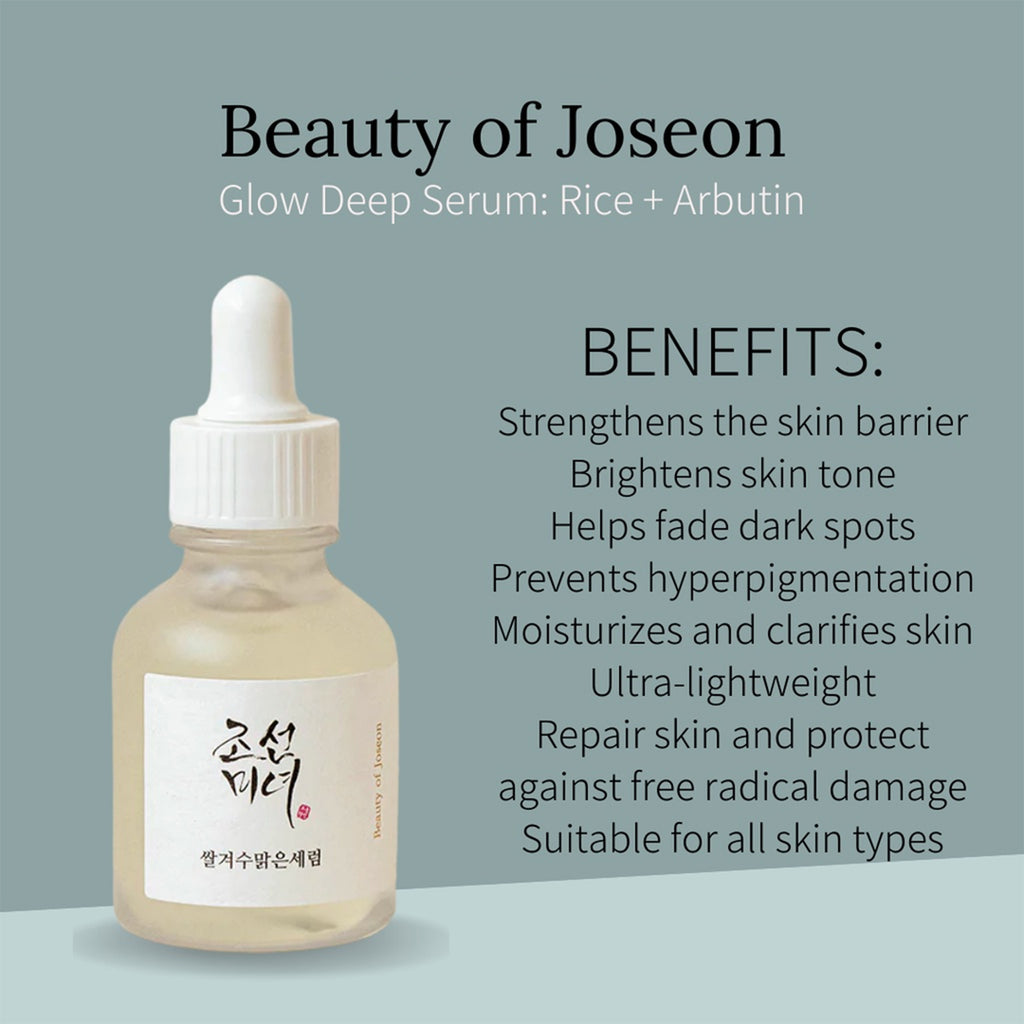 Beauty of Joseon Glow Deep Serum - Targeted solution for pigmentation issues and uneven skin tone. Contains rice bran water and alpha-arbutin. Suitable for all skin types.