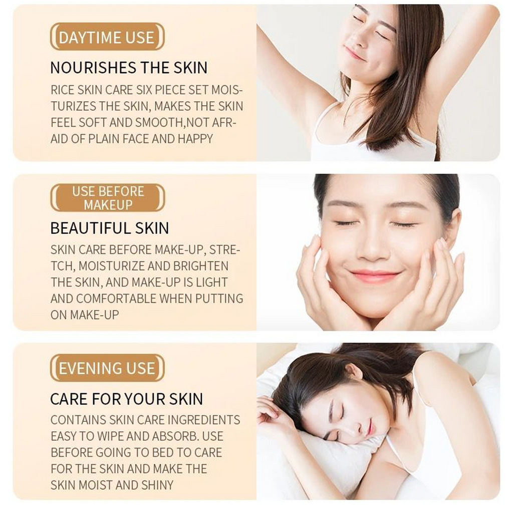 Key Benefits of BioAqua Rice Raw Pulp Rejuvenating Moisturizing 6 Piece Set