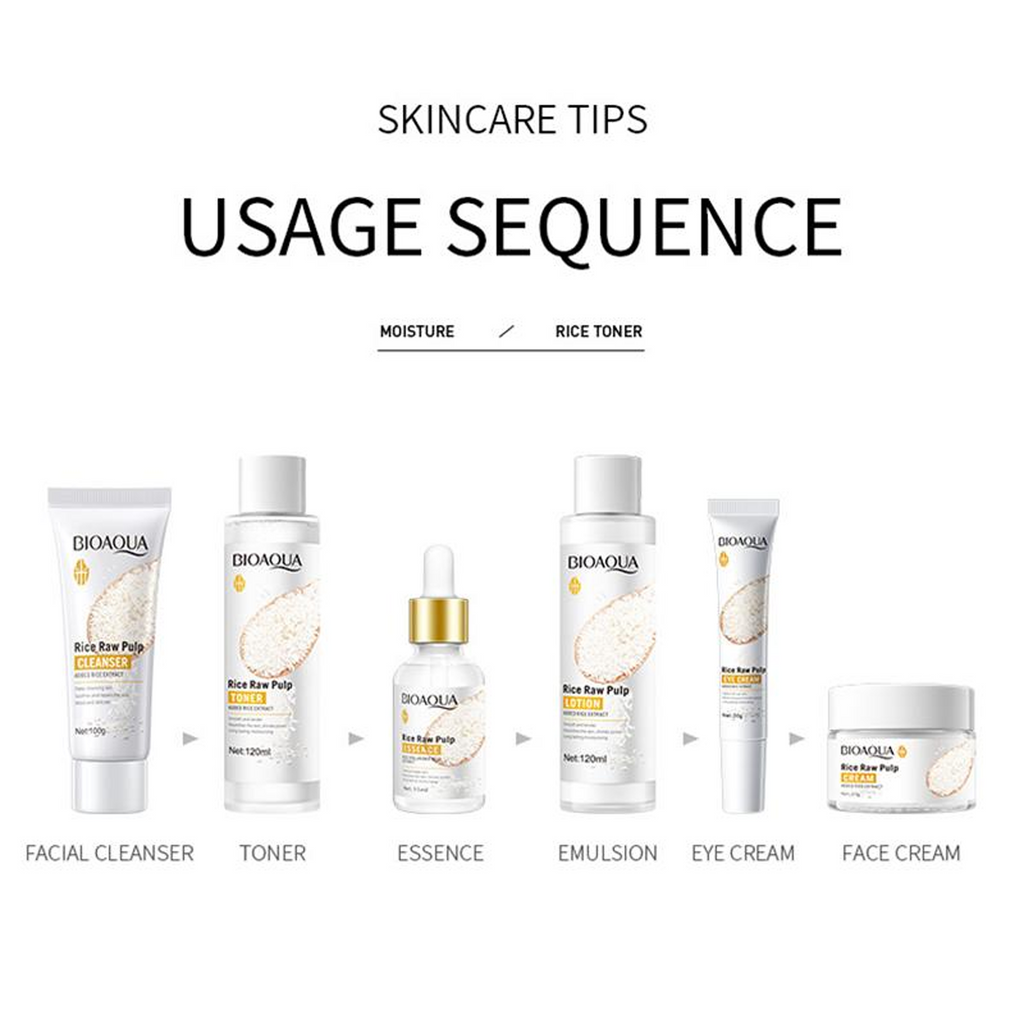 BioAqua Rice Raw Pulp Rejuvenating Moisturizing 6 Piece Set available on qasr jamal store