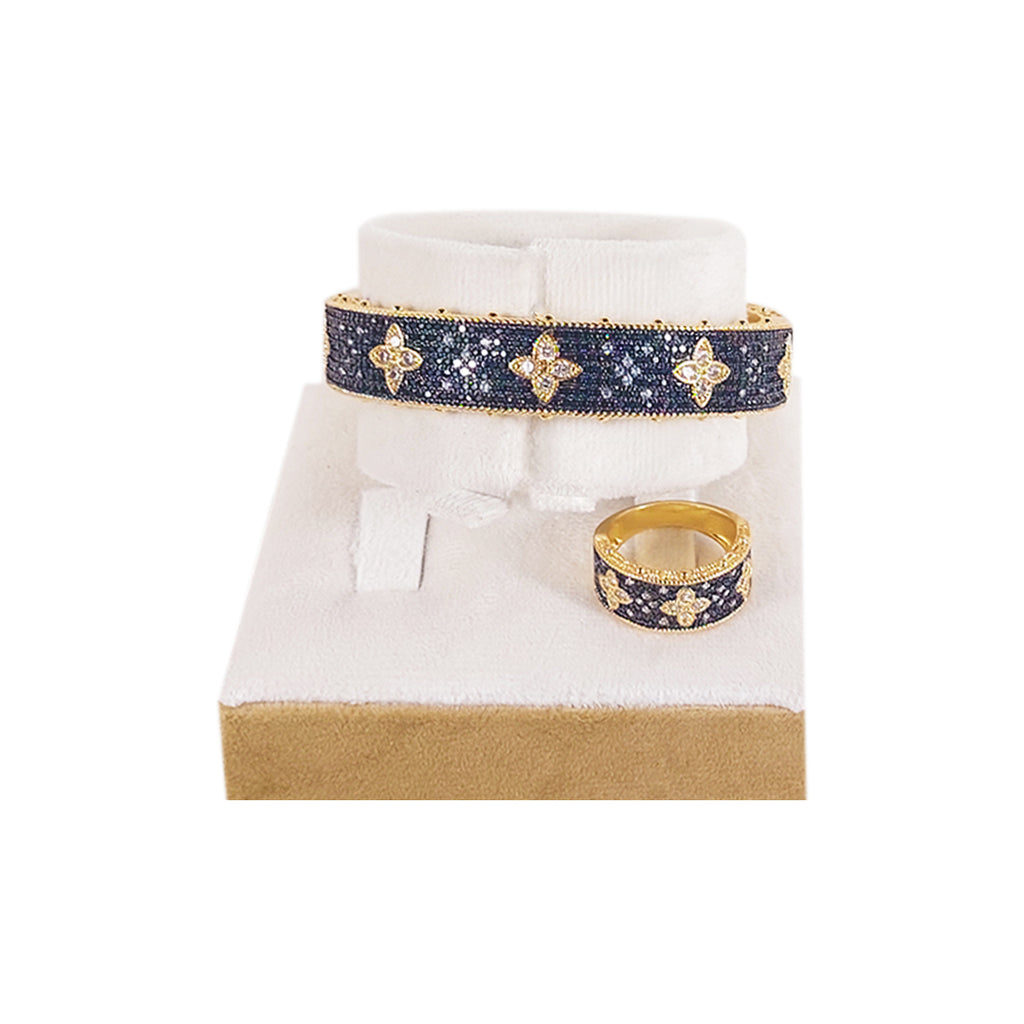 Blue & Golden Stoned Bracelet and Ring Set For Traditional Wear