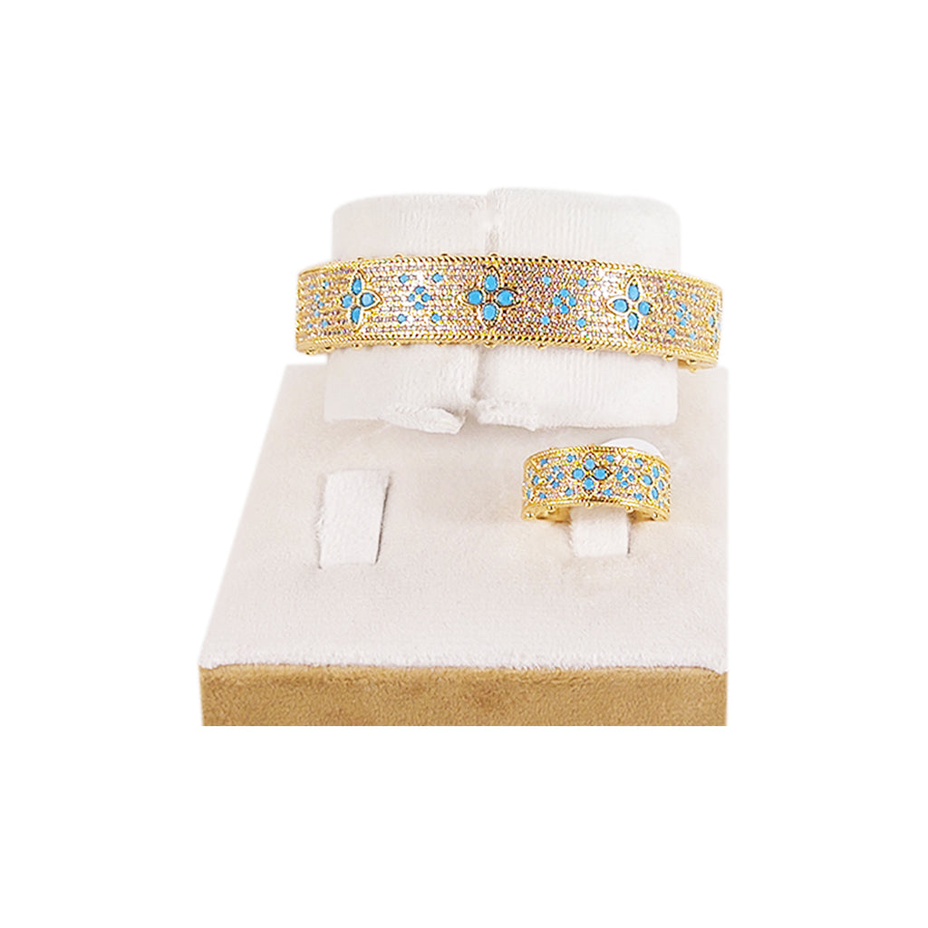 Blue & Golden Stoned Bracelet and Ring Set For Traditional Wear