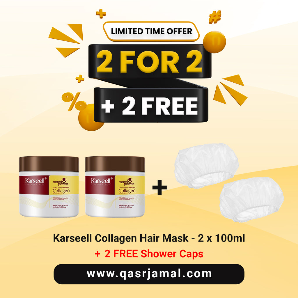 Buy 2 Karseell Collagen Hair Masks & Get 2 Free Shower Caps available on Qasr Jamal Store