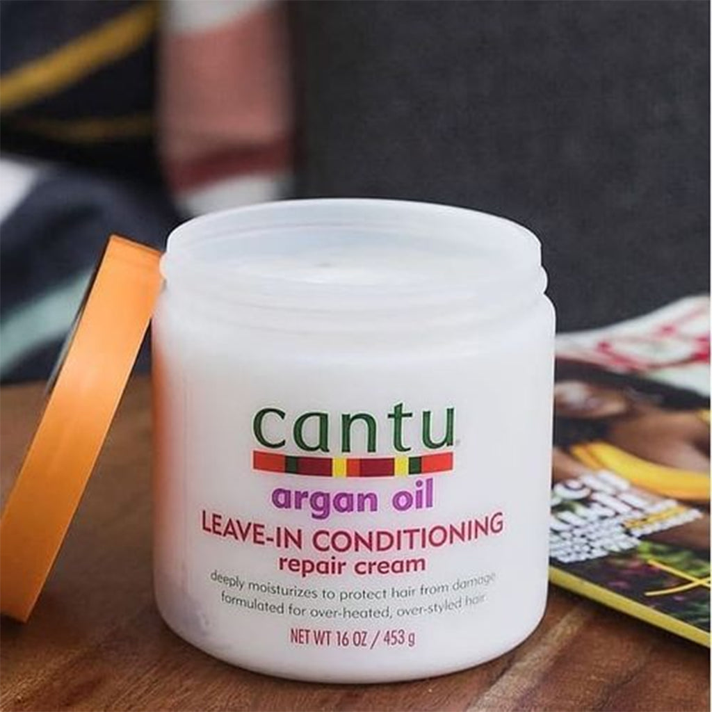 Image of Cantu Argan Oil Leave-In Conditioning Repair Cream for Damaged Hair - 453gm bottle.
