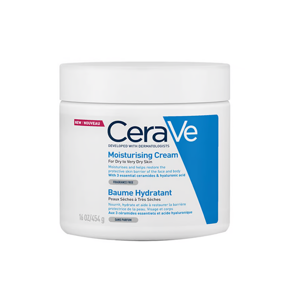 CeraVe Face and Body Moisturizing Cream for Dry to Very Dry Skin - A white tube of moisturizing cream against a light blue background.