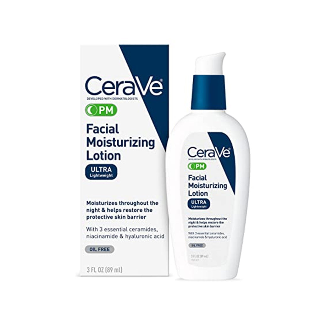 CeraVe PM Facial Moisturizing Lotion - Lightweight night cream with niacinamide, hyaluronic acid, and ceramides for hydration and skin restoration.