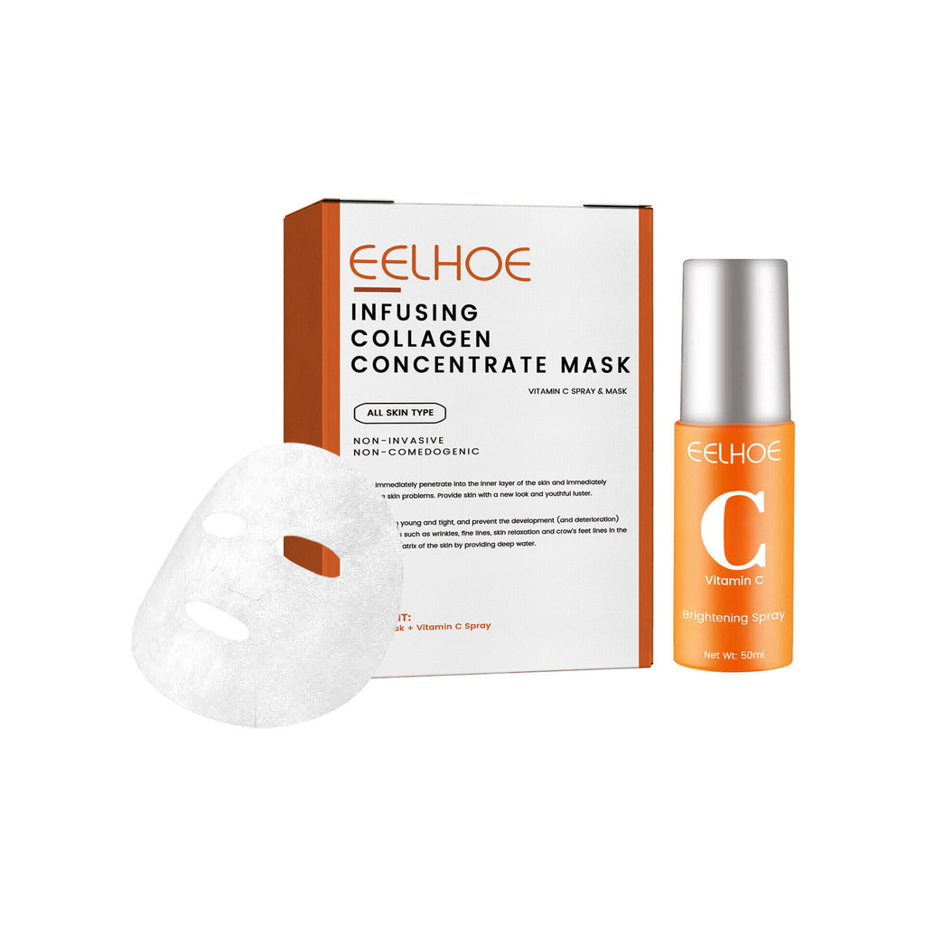Eelhoe Infusing Collagen Concentrate Mask - 5pc Masks + 50ml Vitamin C Spray. Experience intensive skincare with rapid collagen absorption for radiant.