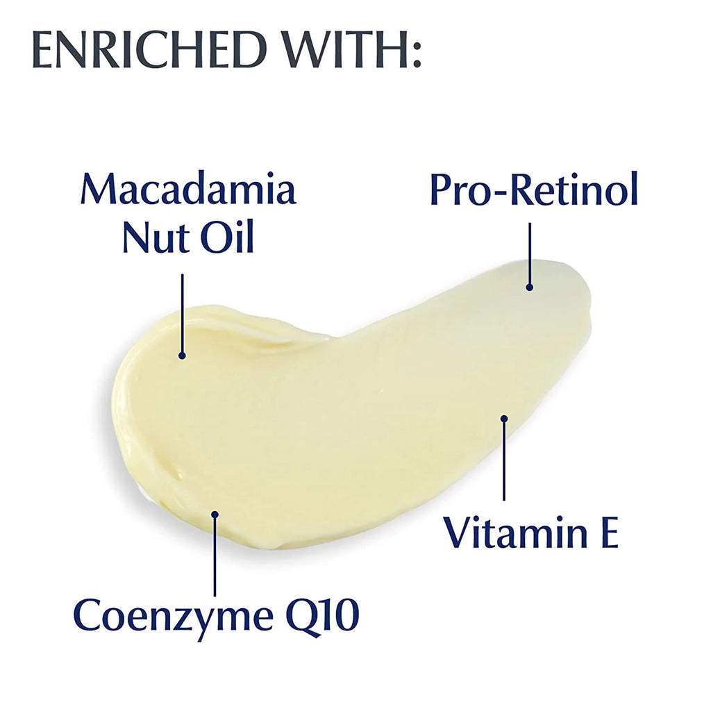 Eucerin Q10 Anti-Wrinkle Night Cream + Pro-Retinol - 48gm - Jar of night cream with ingredients, suitable for sensitive skin.