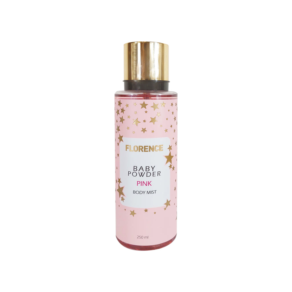 Florence Baby Powder Pink Body Mist - 250ml. Delicate baby powder fragrance with a hint of pink.