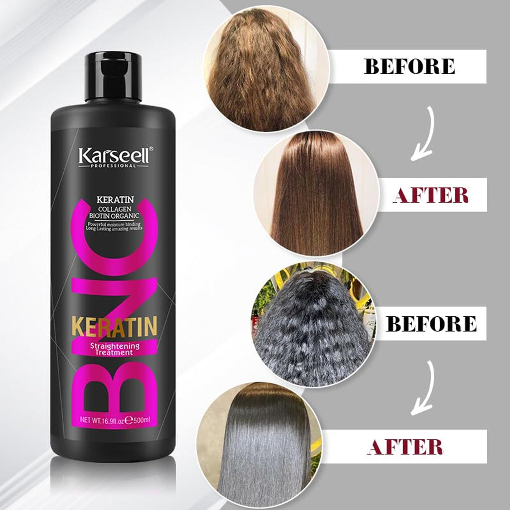 Before and After usage of Karseell Collagen Keratin Straightening Treatment