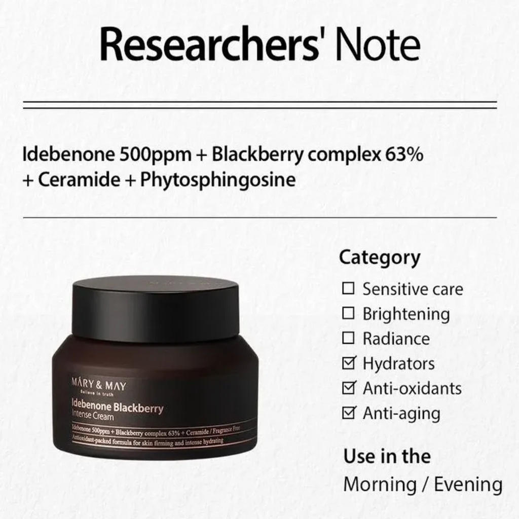 Key Benefits of using Mary&May Idebenone Blackberry Intense Cream