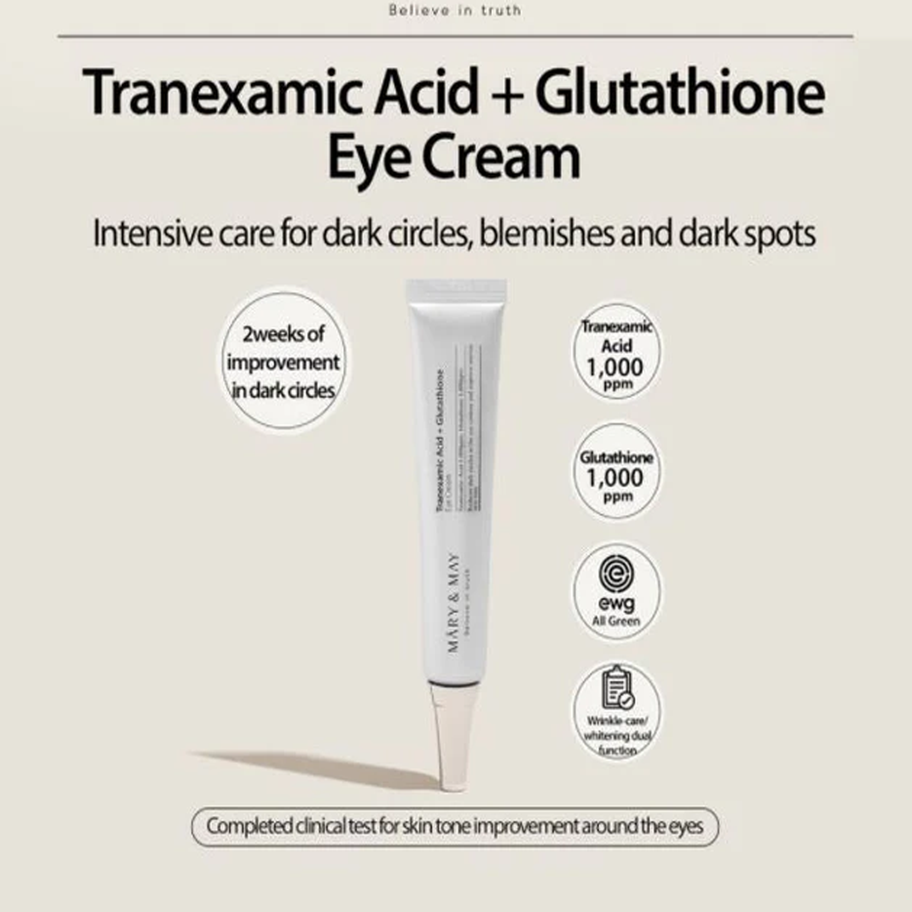 Mary & May Tranexamic Acid+ Glutathion Eye Cream - 30ml  QasrJamal