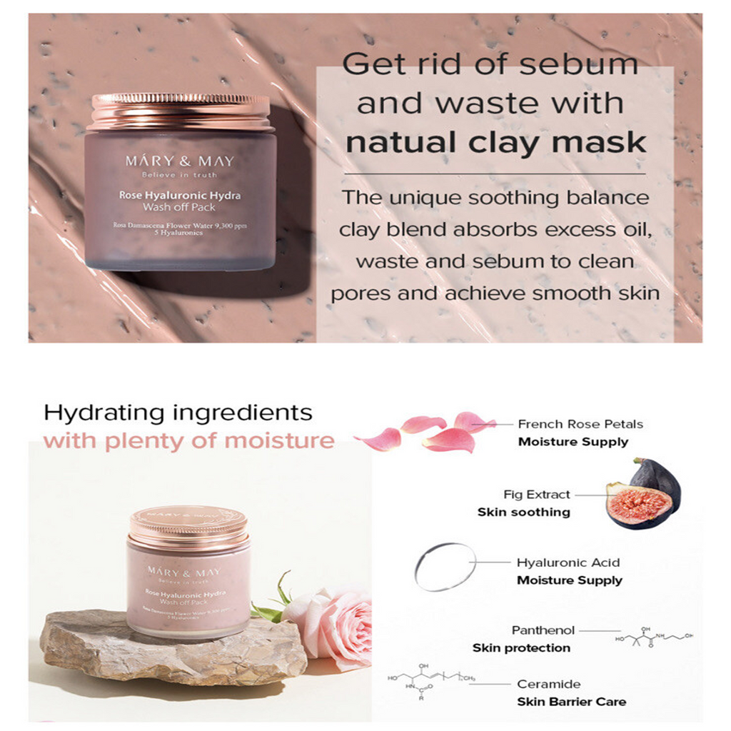 Key Benefits of using Mary&May Vegan Rose Hyaluronic Hydra Wash Off Pack