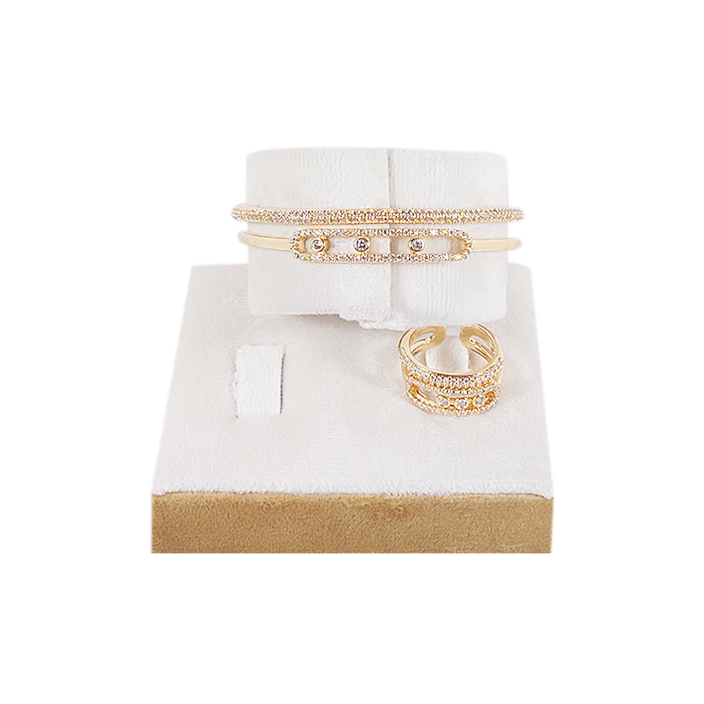 Statement Golden & Silver Long Oval Bracelet And Ring Set