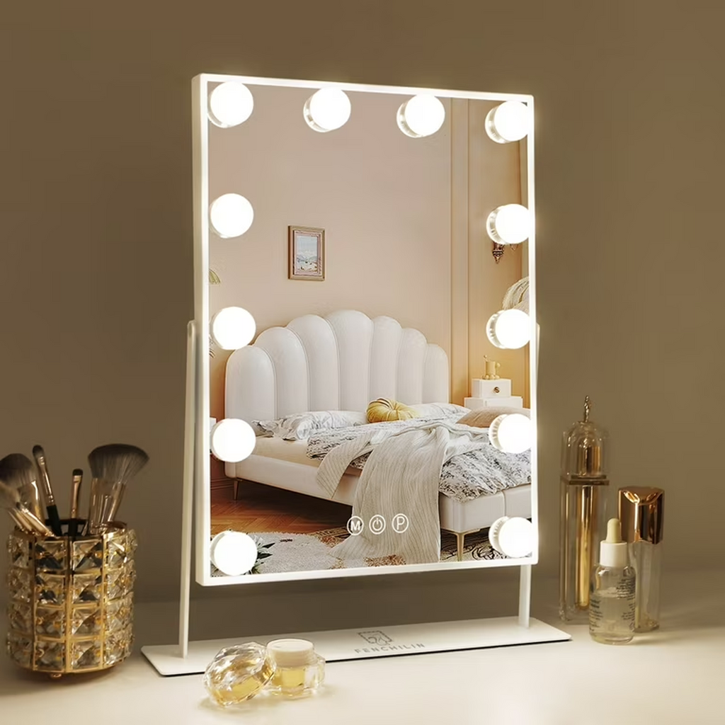 Portable White Vanity Makeup Mirror available on Qasr Jamal Store
