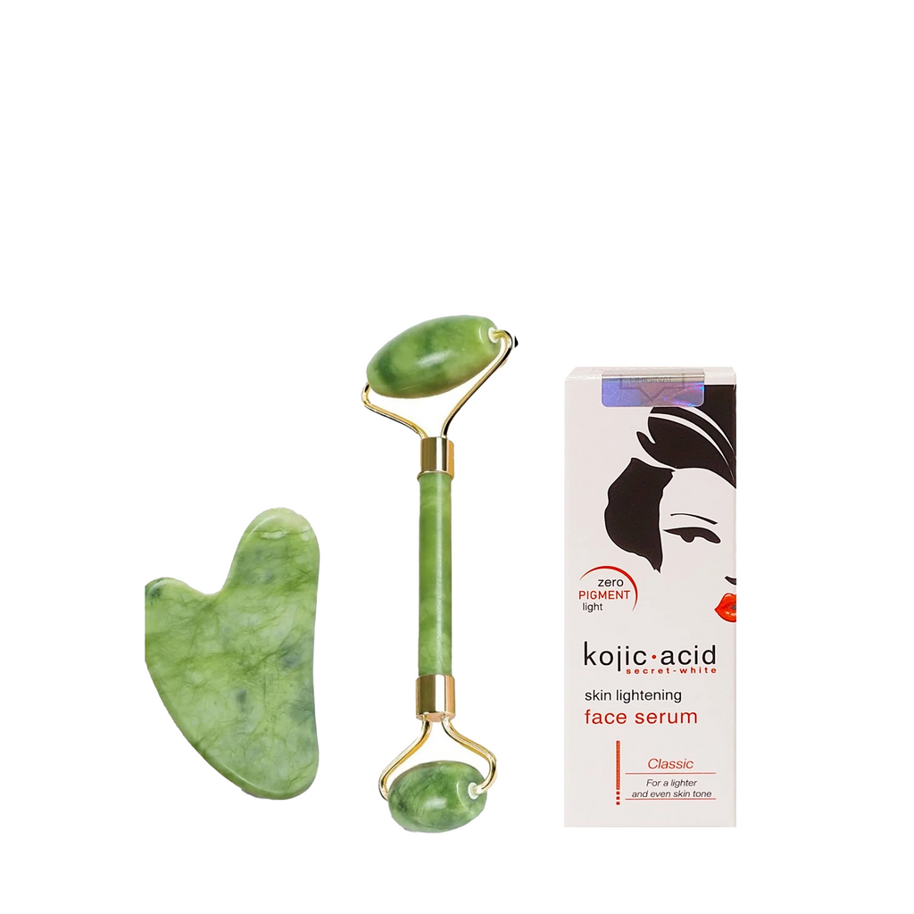 Special Bundle of Kojic Acid Face Serum with Face Roller & Gua Sha Set