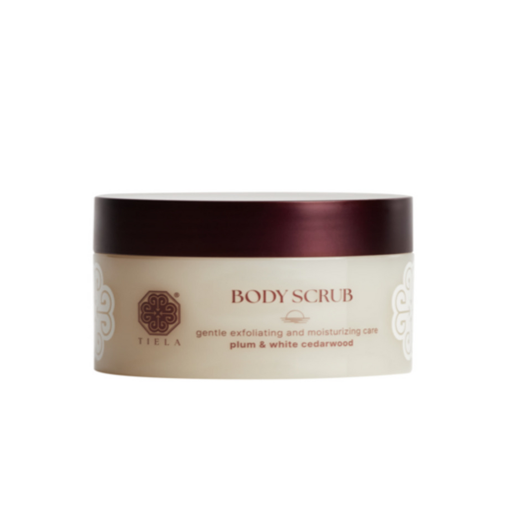 The product of Tiela Body Scrub Plum and White Cedarwood 