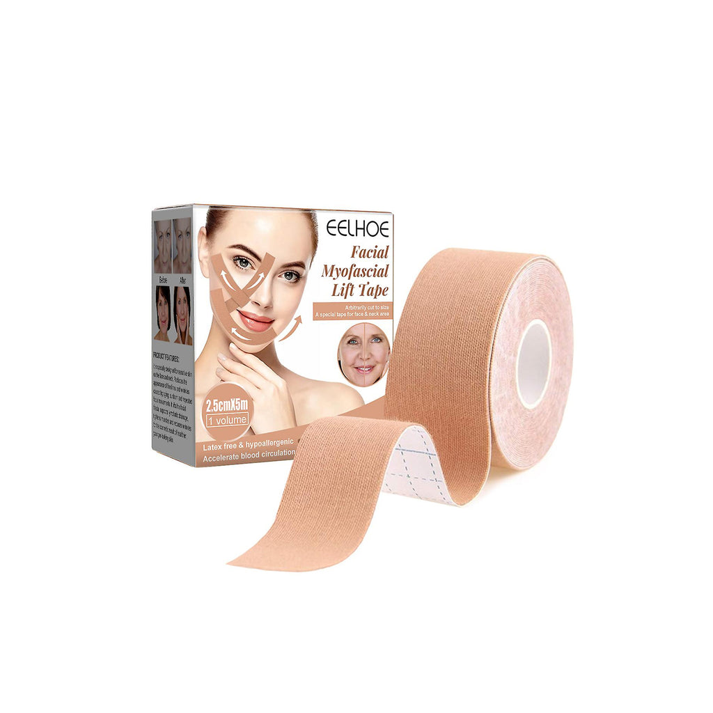 Eelhoe Myofascial Face Tightening Tape, featuring advanced myofascial technology for facial lifting and toning. Made from breathable 100% cotton. Suitable for all skin types.