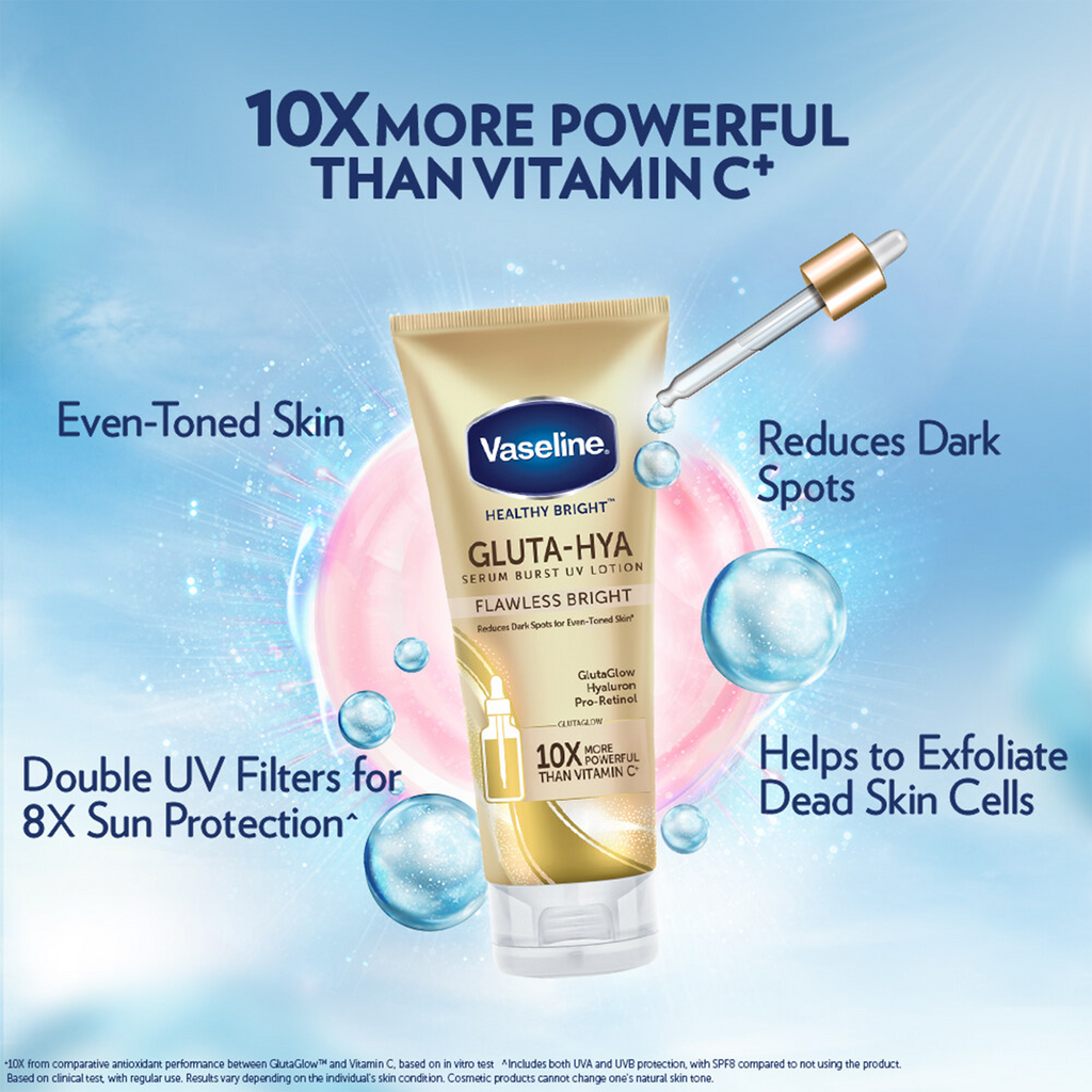 Bottle of Vaseline Gluta Hya Flawless Bright lotion with GlutaGlow technology