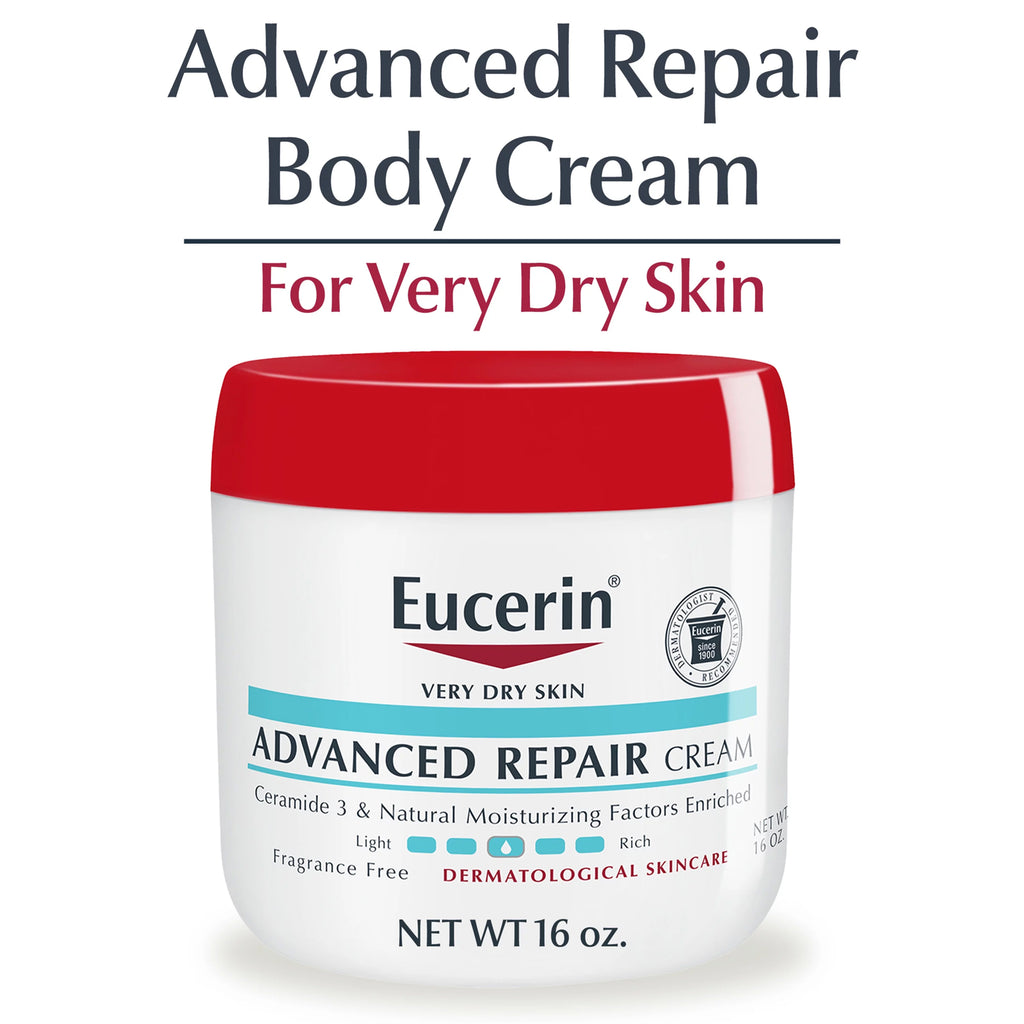 Eucerin Advanced Repair Cream - Large tub of cream with Eucerin logo.