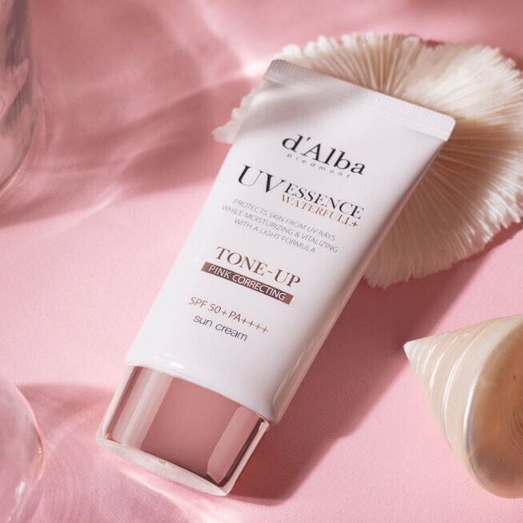 How to use a d'Alba UV Essence Pink Tone-Up Correcting Sun Cream 