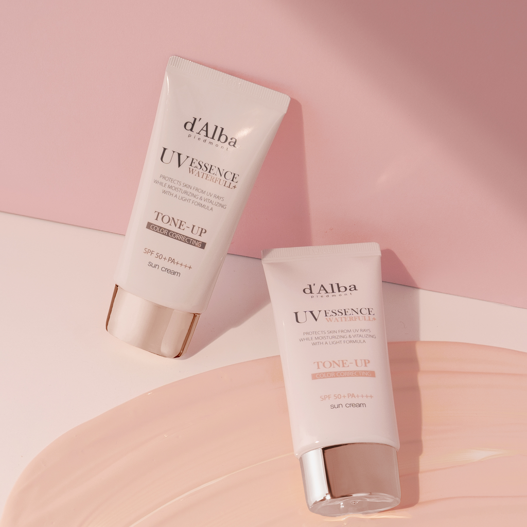 d'Alba UV Essence Pink Tone-Up Correcting Sun Cream available on Qasr Jamal Store