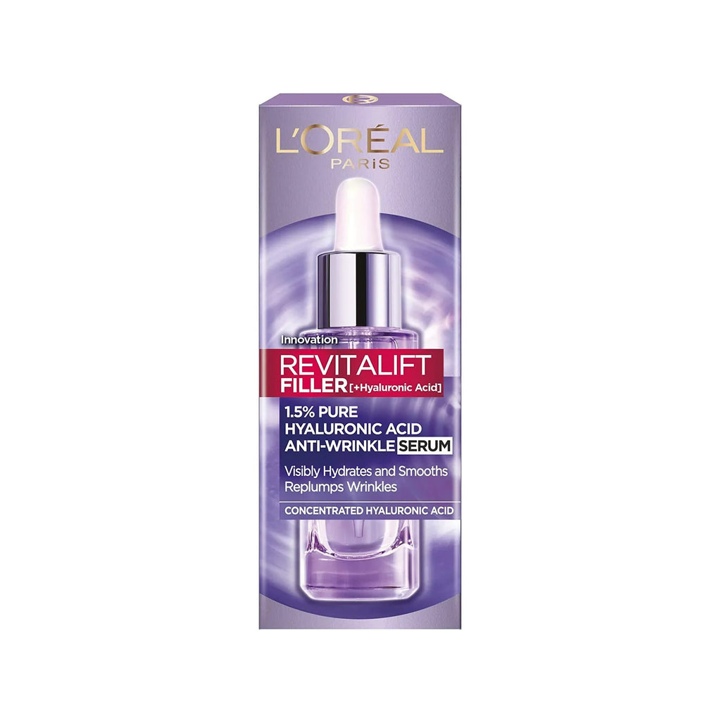 L'Oreal Paris Revitalift Filler + Hyaluronic Acid Anti-wrinkle Serum - 30 ml bottle.
