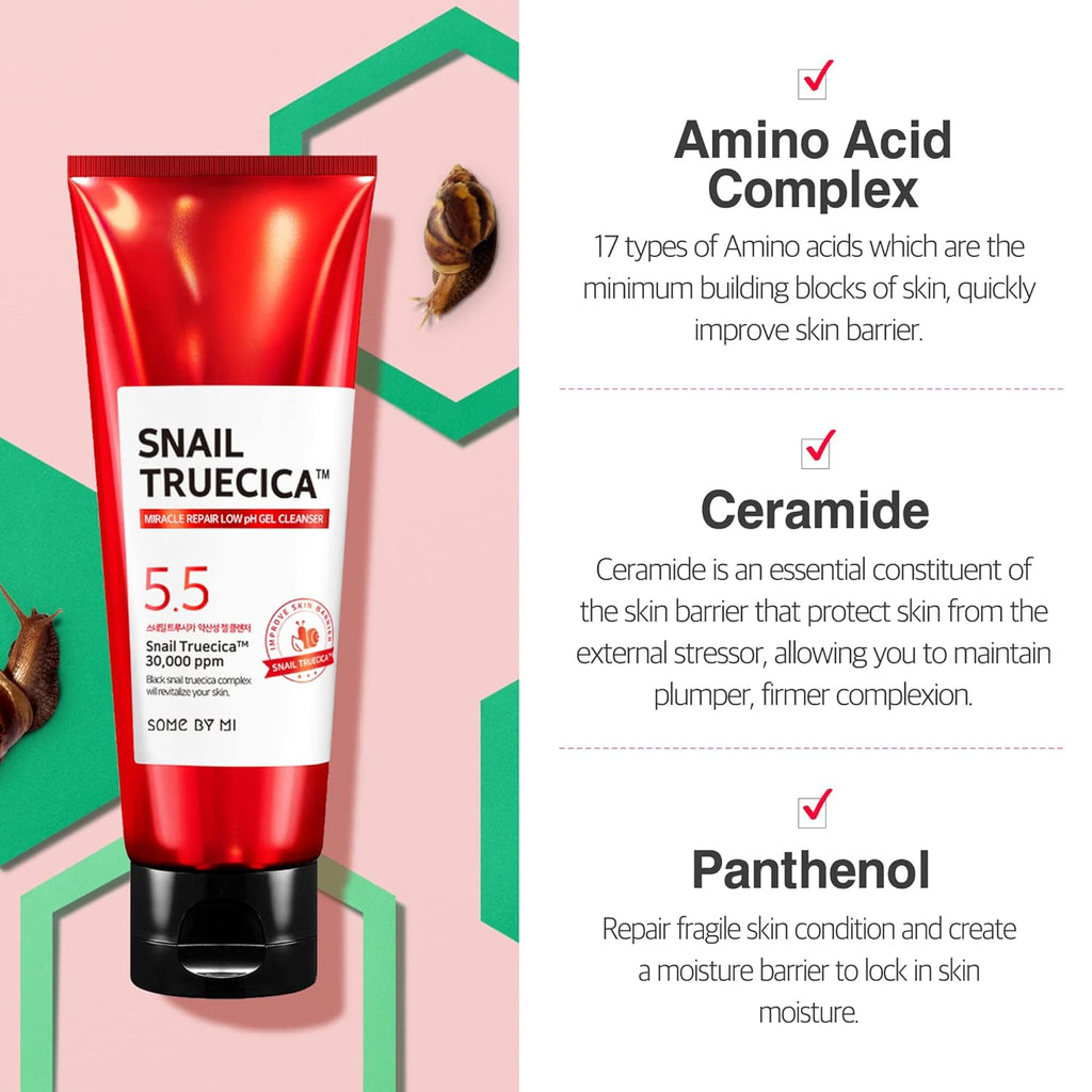 Some By Mi Snail Truecica Low ph Gel Cleanser- Power of amino, ceramide and panthenol