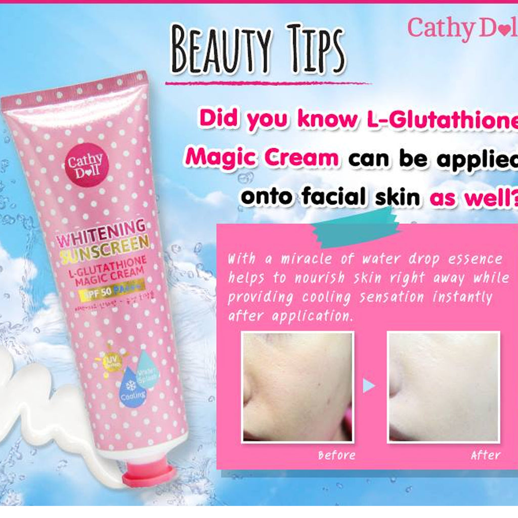 Cathy Doll Magic Cream Whitening Sunscreen Cream SPF 50 - 138ml tube, with intense cooling sensation and high SPF 50 PA+++ protection.