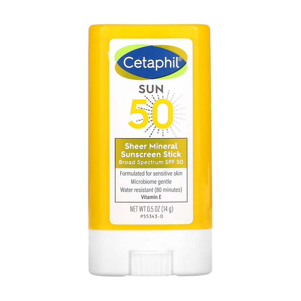 Cetaphil Sun Sheer Mineral Sunscreen Stick SPF 50 - 14gm. Stick sunscreen with SPF 50 for face and body. 100% mineral-based protection. Ideal for sensitive skin.