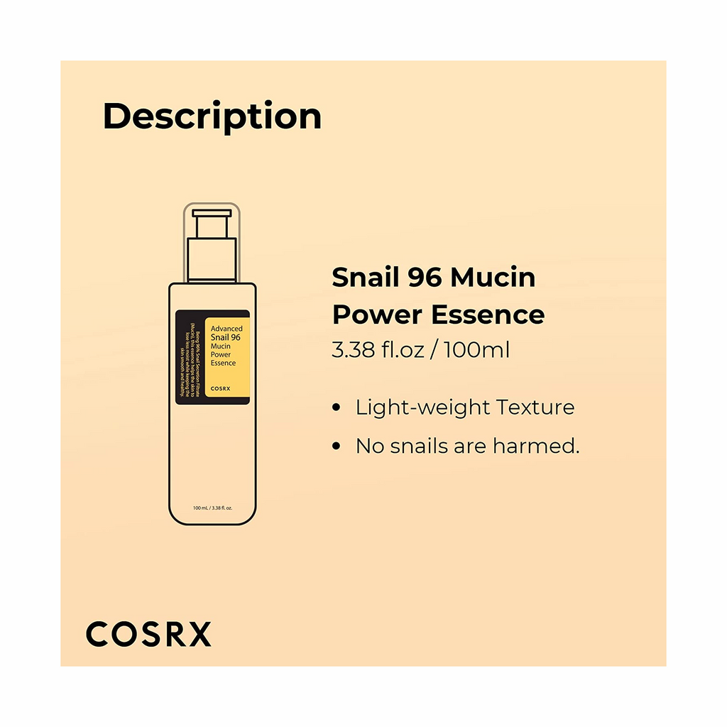 Bottle of Cosrx Advanced Snail 96 Mucin Power Essence with a white background.
