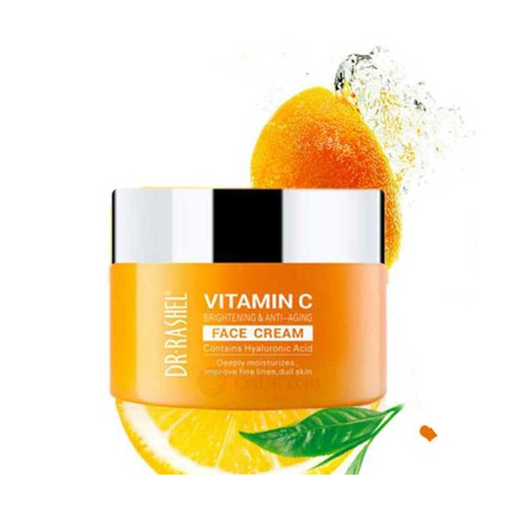Jar of Dr. Rashel Vitamin C Face Cream, a skincare product for reducing signs of aging and brightening skin.