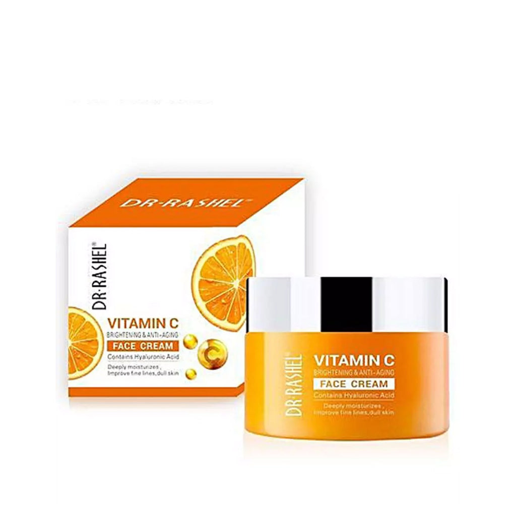 Jar of Dr. Rashel Vitamin C Face Cream, a skincare product for reducing signs of aging and brightening skin.