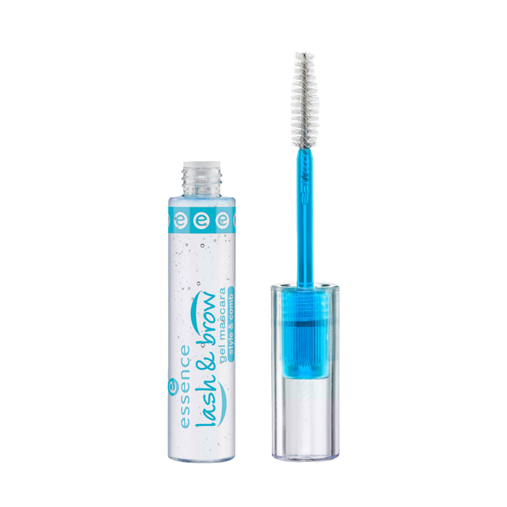 Essence Lash and Brow Gel Mascara Clear - Clear gel mascara with applicator wand, suitable for eyebrows and eyelashes.