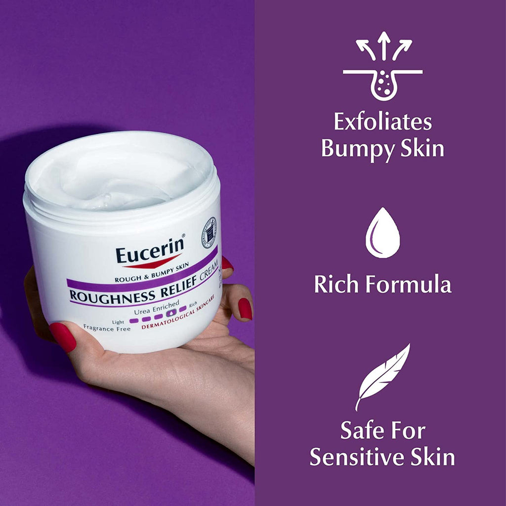  Eucerin Roughness Relief Cream for Dry Skin - 454gm - A jar of cream with Eucerin branding, clinically proven to smooth rough, bumpy skin.