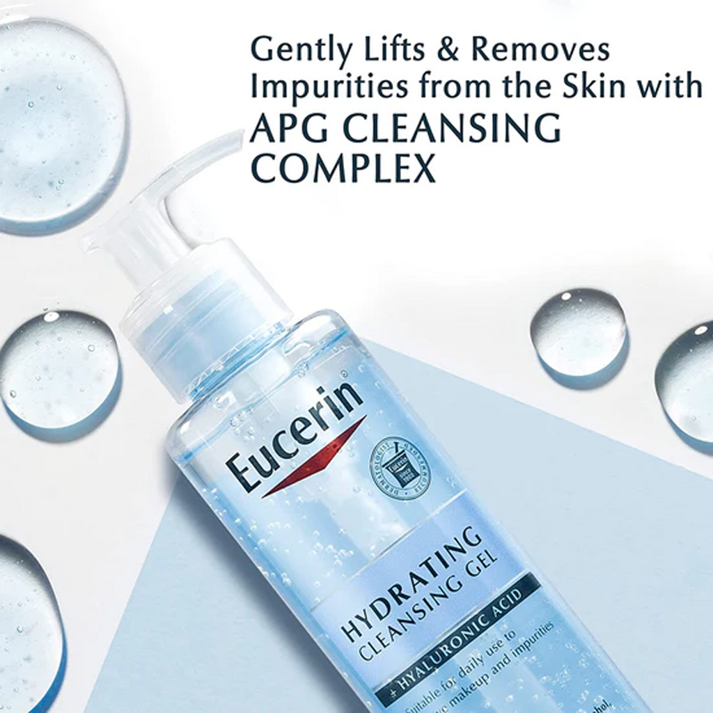 Eucerin Hydrating Cleansing Gel with Hyaluronic Acid - 200ml bottle on a white background.