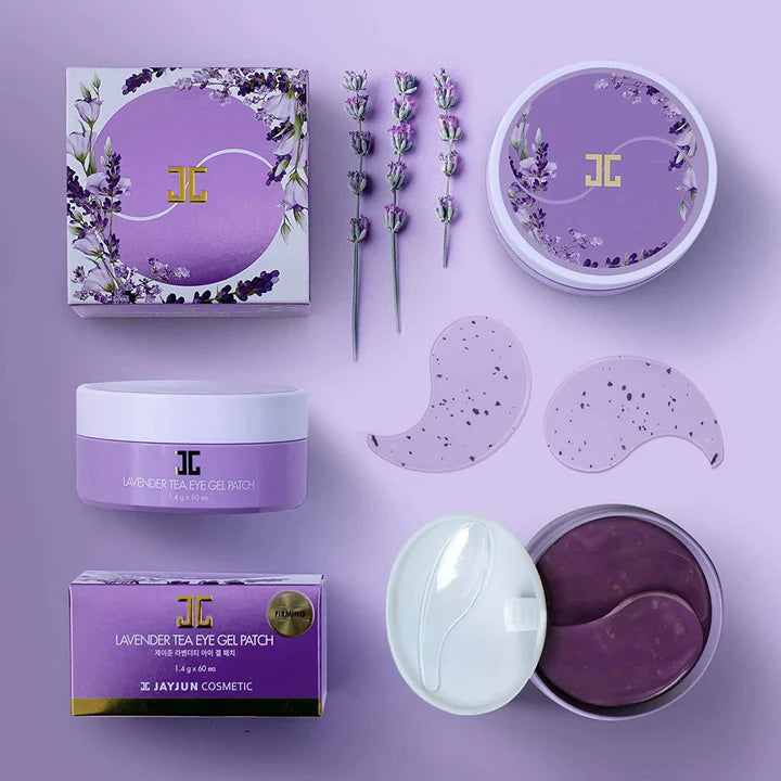 Jayjun Lavender Tea Eye Gel patches - Hydrogel eye patches with lavender extract and nature-derived ingredients for hydration and revitalization.